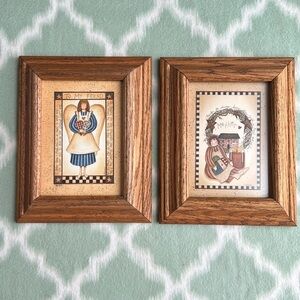 2 vintage mother / friend themed country cottage Prints in solid oak frames
